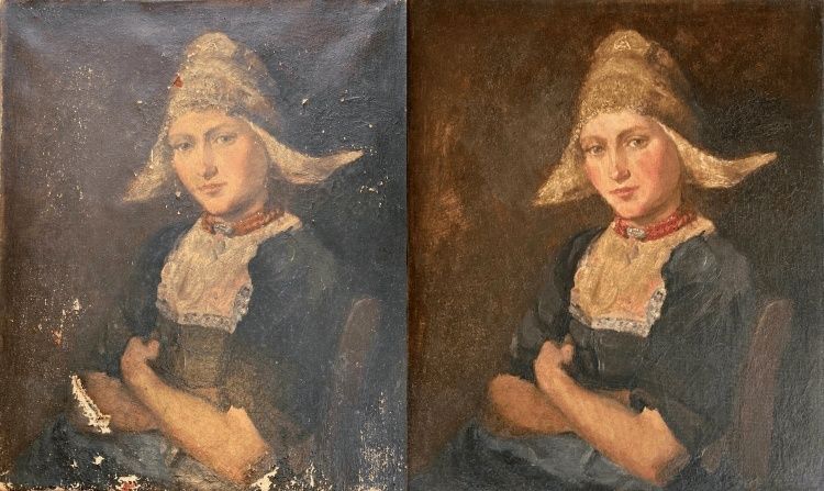Confronto tra un dipinto deteriorato e la sua versione restaurata